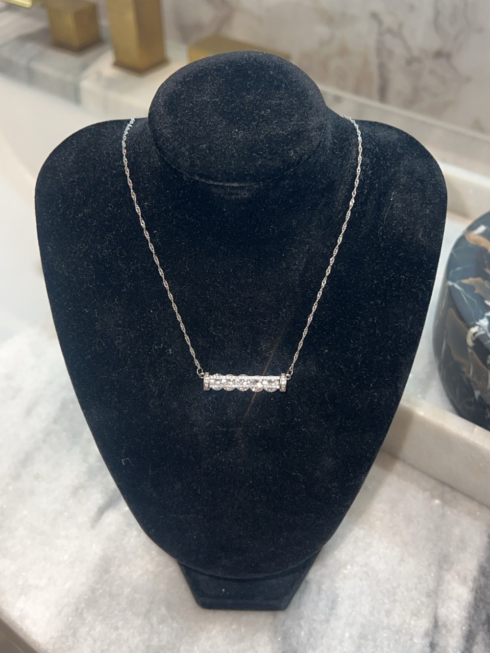 Sterling Silver Bar Necklace with Crystals - Women's Jewelry